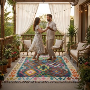 İlham Veren Çalışma Alanları: Kök Boya %100 Yün El Dokuma Otantik Kilim (107 x 84 cm)
