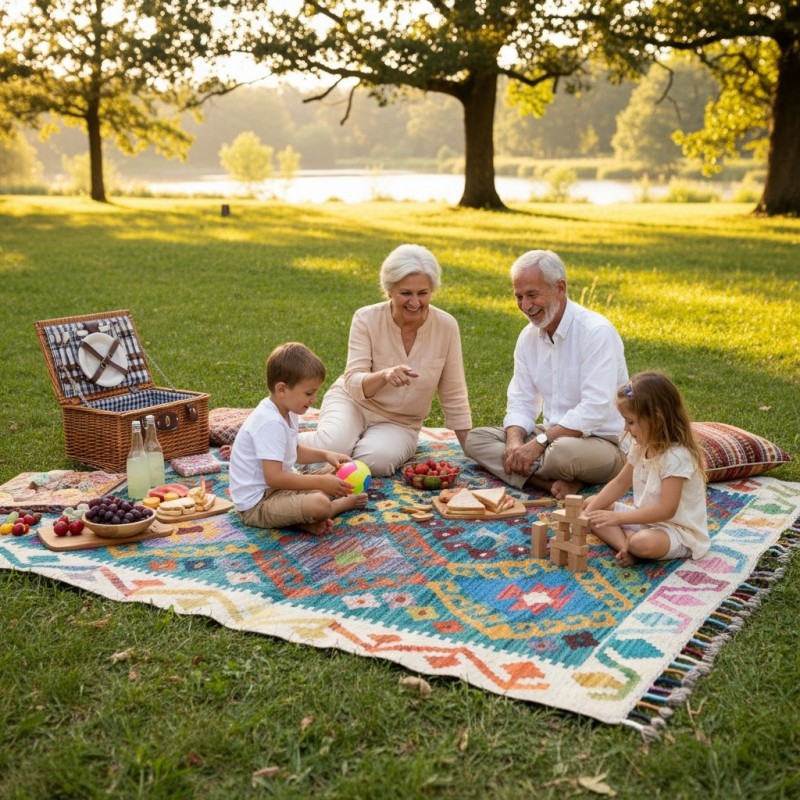 İlham Veren Çalışma Alanları: Kök Boya %100 Yün El Dokuma Otantik Kilim (107 x 84 cm)