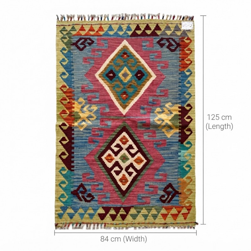 Nostaljik Kış Keyfinin Eşlikçisi: Kök Boya %100 Yün El Dokuma Otantik Kilim (125 x 84 cm)