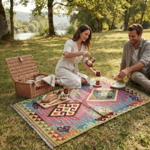 Nostaljik Kış Keyfinin Eşlikçisi: Kök Boya %100 Yün El Dokuma Otantik Kilim (125 x 84 cm)
