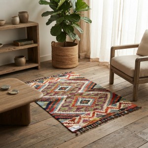 Doğal Yaşam Alanlarına Otantik Denge: Kök Boya %100 Yün El Dokuma Kilim (81 x 60 cm)