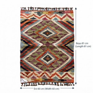 Doğal Yaşam Alanlarına Otantik Denge: Kök Boya %100 Yün El Dokuma Kilim (81 x 60 cm)