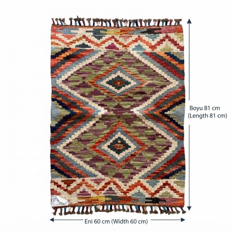 Doğal Yaşam Alanlarına Otantik Denge: Kök Boya %100 Yün El Dokuma Kilim (81 x 60 cm)