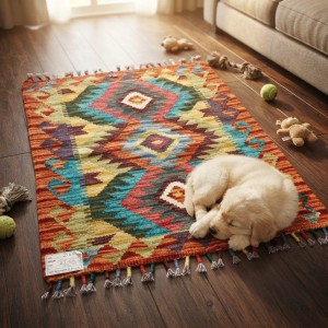 Evinizin Girişine Sıcak ve Otantik Karşılama: Kök Boya %100 Yün El Dokuma Kilim (83 x 63 cm)