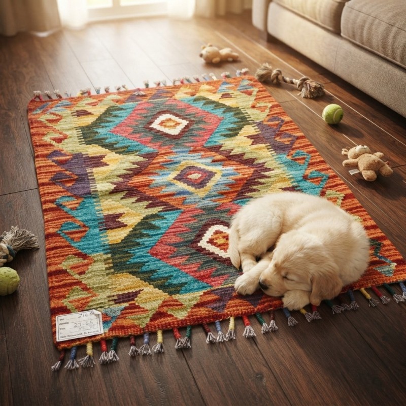 Evinizin Girişine Sıcak ve Otantik Karşılama: Kök Boya %100 Yün El Dokuma Kilim (83 x 63 cm)