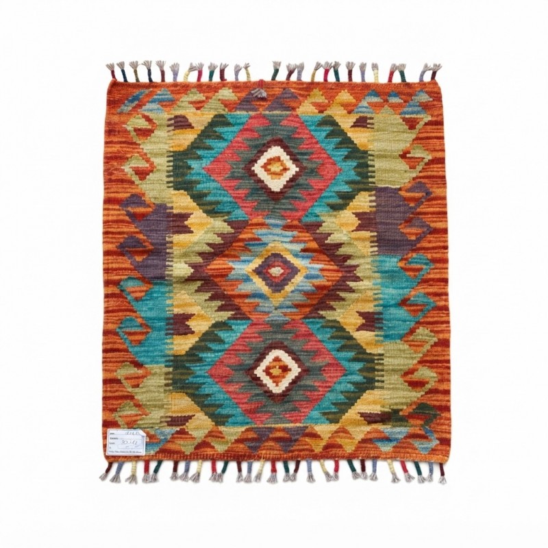 Evinizin Girişine Sıcak ve Otantik Karşılama: Kök Boya %100 Yün El Dokuma Kilim (83 x 63 cm)