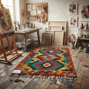 Evinizin Girişine Sıcak ve Otantik Karşılama: Kök Boya %100 Yün El Dokuma Kilim (83 x 63 cm)