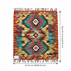 Evinizin Girişine Sıcak ve Otantik Karşılama: Kök Boya %100 Yün El Dokuma Kilim (83 x 63 cm)
