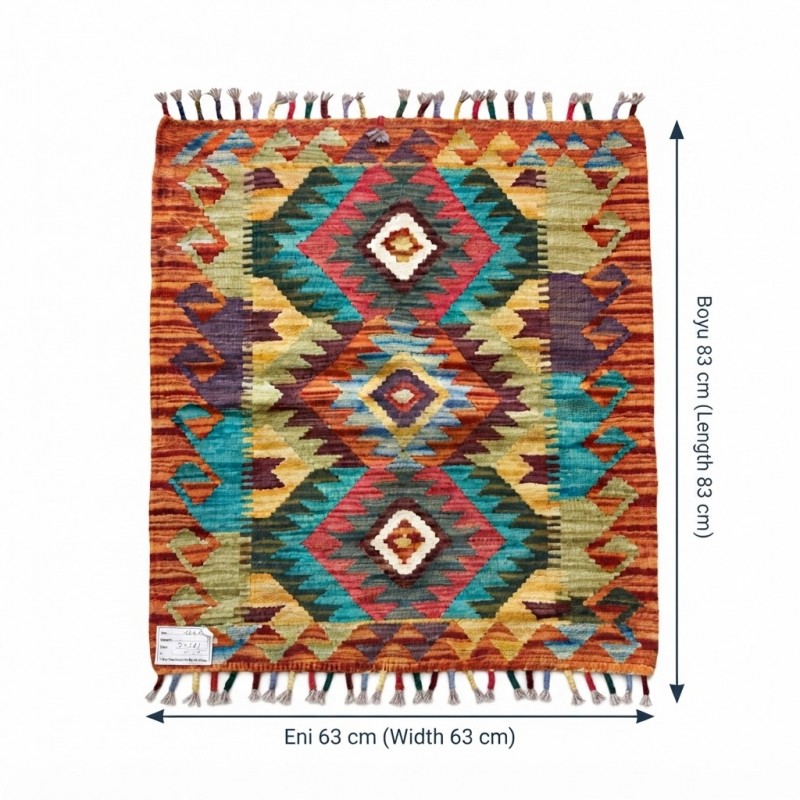 Evinizin Girişine Sıcak ve Otantik Karşılama: Kök Boya %100 Yün El Dokuma Kilim (83 x 63 cm)