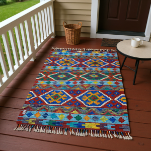 Yaratıcı Ruhlara Özel İlham Kaynağı: Kök Boya %100 Yün El Dokuma Otantik Kilim (122 x 90 cm)