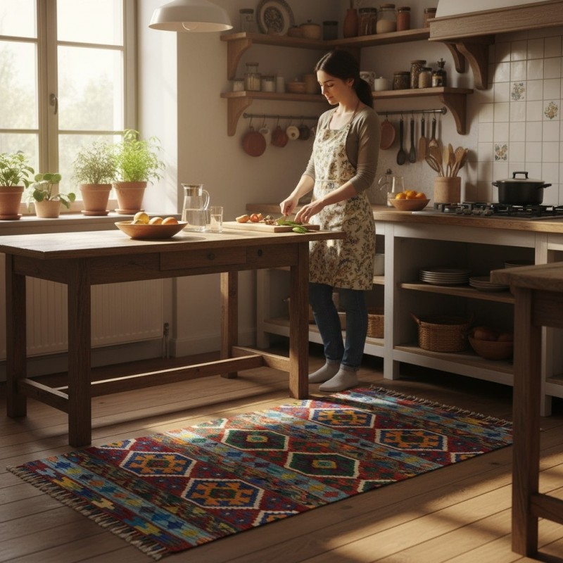 Yaratıcı Ruhlara Özel İlham Kaynağı: Kök Boya %100 Yün El Dokuma Otantik Kilim (122 x 90 cm)