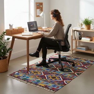 Yaratıcı Ruhlara Özel İlham Kaynağı: Kök Boya %100 Yün El Dokuma Otantik Kilim (122 x 90 cm)