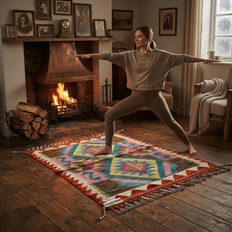 Pratiklerinize ve Keyif Anlarınıza Doğal Sıcaklık: Kök Boya %100 Yün El Dokuma Kilim (88 x 60 cm)
