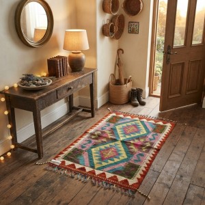 Pratiklerinize ve Keyif Anlarınıza Doğal Sıcaklık: Kök Boya %100 Yün El Dokuma Kilim (88 x 60 cm)