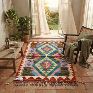 Pratiklerinize ve Keyif Anlarınıza Doğal Sıcaklık: Kök Boya %100 Yün El Dokuma Kilim (88 x 60 cm)