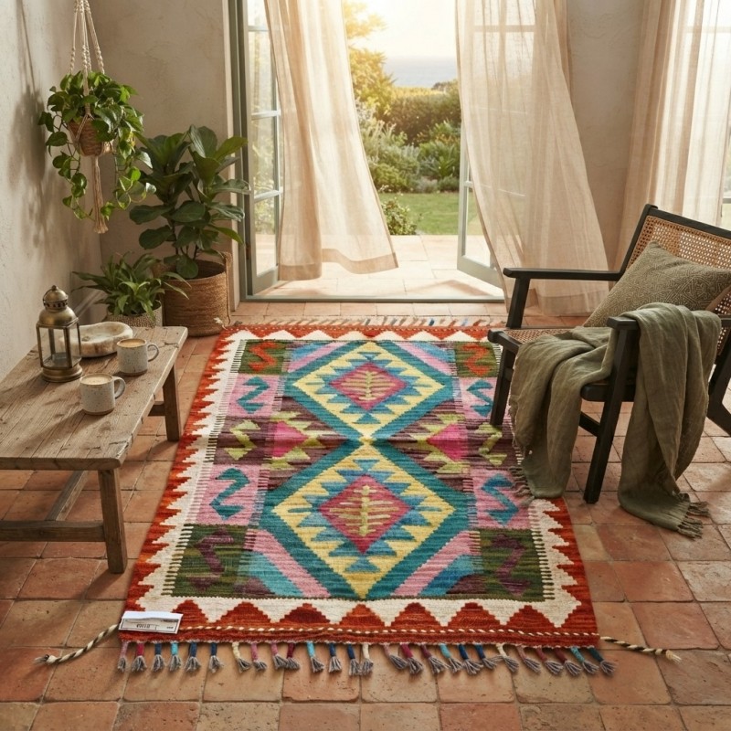 Pratiklerinize ve Keyif Anlarınıza Doğal Sıcaklık: Kök Boya %100 Yün El Dokuma Kilim (88 x 60 cm)