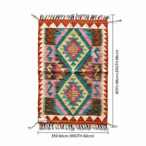Pratiklerinize ve Keyif Anlarınıza Doğal Sıcaklık: Kök Boya %100 Yün El Dokuma Kilim (88 x 60 cm)