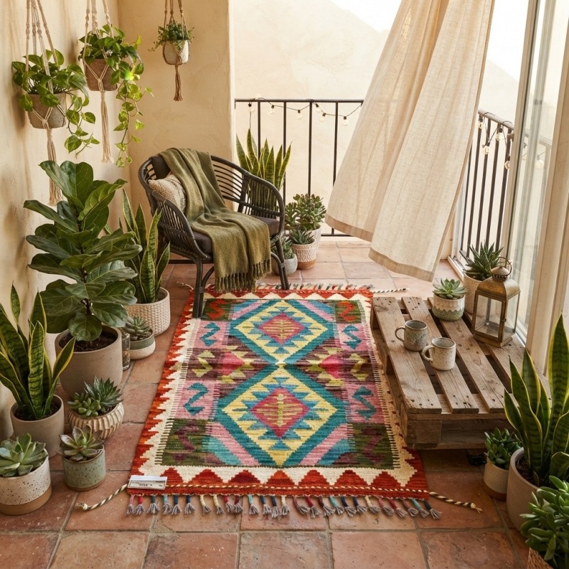 Pratiklerinize ve Keyif Anlarınıza Doğal Sıcaklık: Kök Boya %100 Yün El Dokuma Kilim (88 x 60 cm)