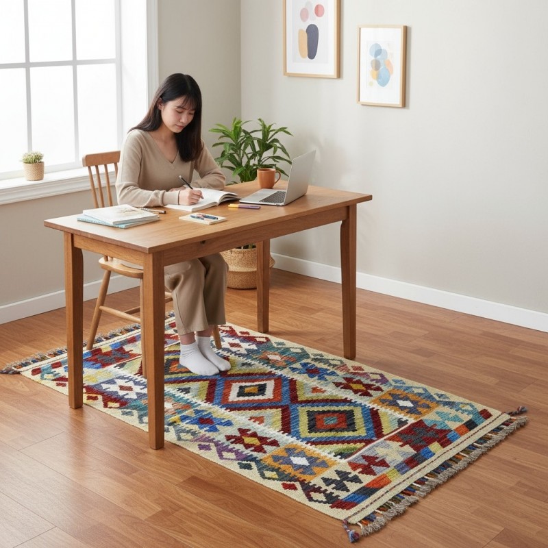 Özgür Ruhların Rota İmzası: Kök Boya %100 Yün El Dokuma Otantik Kilim (130 x 84 cm)