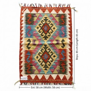 Botanik Keyif Alanlarınıza Otantik Dokunuş: Kök Boya %100 Yün El Dokuma Kilim (85 x 58 cm)