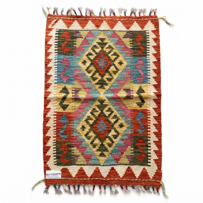 Botanik Keyif Alanlarınıza Otantik Dokunuş: Kök Boya %100 Yün El Dokuma Kilim (85 x 58 cm)