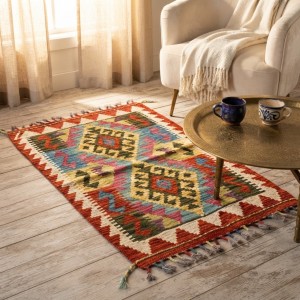 Botanik Keyif Alanlarınıza Otantik Dokunuş: Kök Boya %100 Yün El Dokuma Kilim (85 x 58 cm)