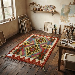 Botanik Keyif Alanlarınıza Otantik Dokunuş: Kök Boya %100 Yün El Dokuma Kilim (85 x 58 cm)