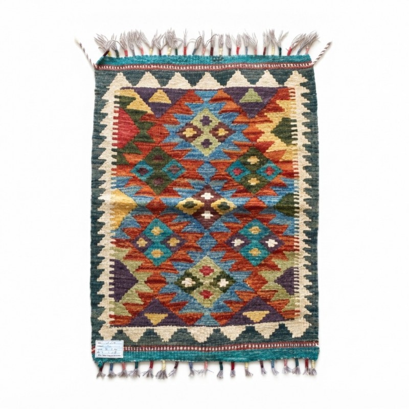 Açık Alan Keyfinize Otantik Dokunuş: Kök Boya %100 Yün El Dokuma Kilim (91 x 62 cm)