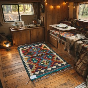 Açık Alan Keyfinize Otantik Dokunuş: Kök Boya %100 Yün El Dokuma Kilim (91 x 62 cm)