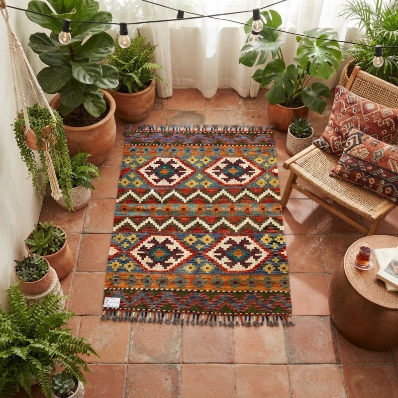 Doğayla İç İçe Otantik Sıcaklık: Kök Boya %100 Yün El Dokuma Kilim (116 x 87 cm)