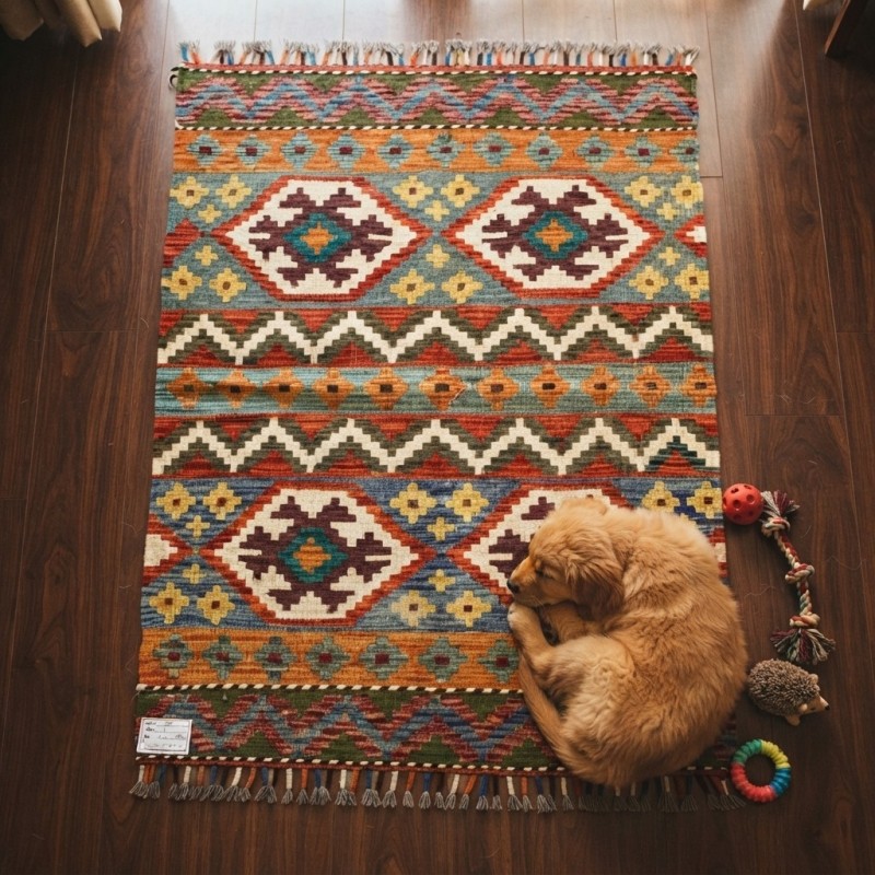 Doğayla İç İçe Otantik Sıcaklık: Kök Boya %100 Yün El Dokuma Kilim (116 x 87 cm)