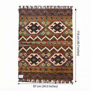 Doğayla İç İçe Otantik Sıcaklık: Kök Boya %100 Yün El Dokuma Kilim (116 x 87 cm)