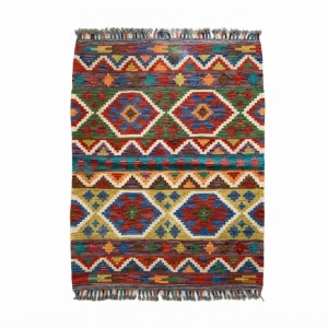 %100 Yün Kök Boya El Dokuma Kilim - Dünyada Tek / Özel Tasarım Otantik Motifli (124 x 87 cm)