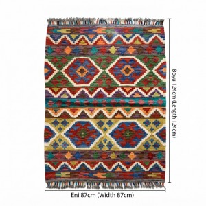 %100 Yün Kök Boya El Dokuma Kilim - Dünyada Tek / Özel Tasarım Otantik Motifli (124 x 87 cm)