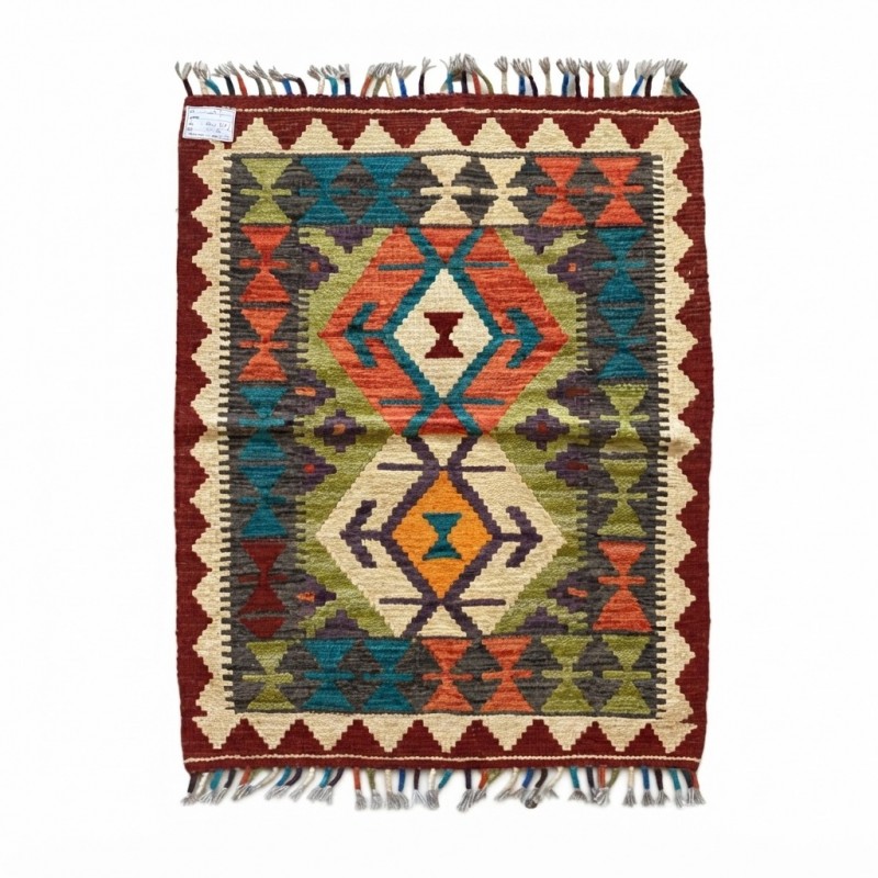Mekana Karakter Katan Canlı Tonlar: Dünyada Tek El Dokuma Yün Kilim (104 x 77 cm)
