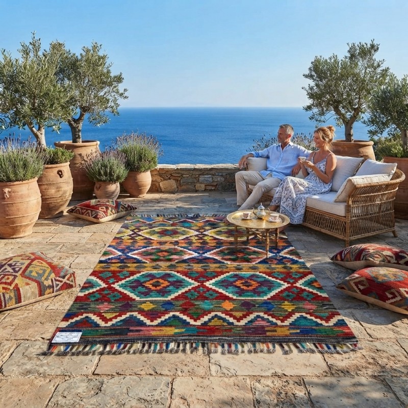 Zamansız Prestij ve Huzur: Kök Boya %100 Yün El Dokuma Otantik Kilim (121 x 88 cm)