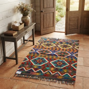 Zamansız Prestij ve Huzur: Kök Boya %100 Yün El Dokuma Otantik Kilim (121 x 88 cm)