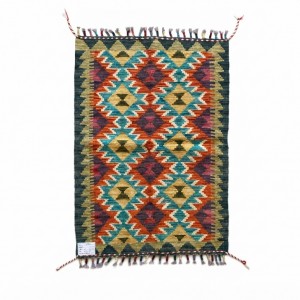 Mutfaklarınıza Neşe Katan Dokunuş: Kök Boya %100 Yün El Dokuma Kilim (91 x 60 cm)