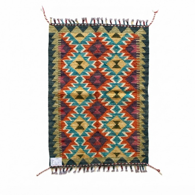 Mutfaklarınıza Neşe Katan Dokunuş: Kök Boya %100 Yün El Dokuma Kilim (91 x 60 cm)