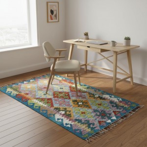 Doğayla İç İçe Özgür Anlar: Kök Boya %100 Yün El Dokuma Otantik Kilim (121 x 85 cm)