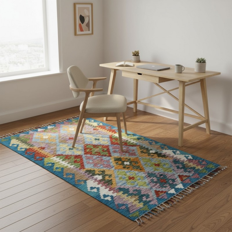 Doğayla İç İçe Özgür Anlar: Kök Boya %100 Yün El Dokuma Otantik Kilim (121 x 85 cm)