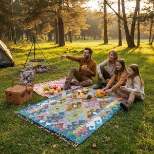 Doğayla İç İçe Özgür Anlar: Kök Boya %100 Yün El Dokuma Otantik Kilim (121 x 85 cm)