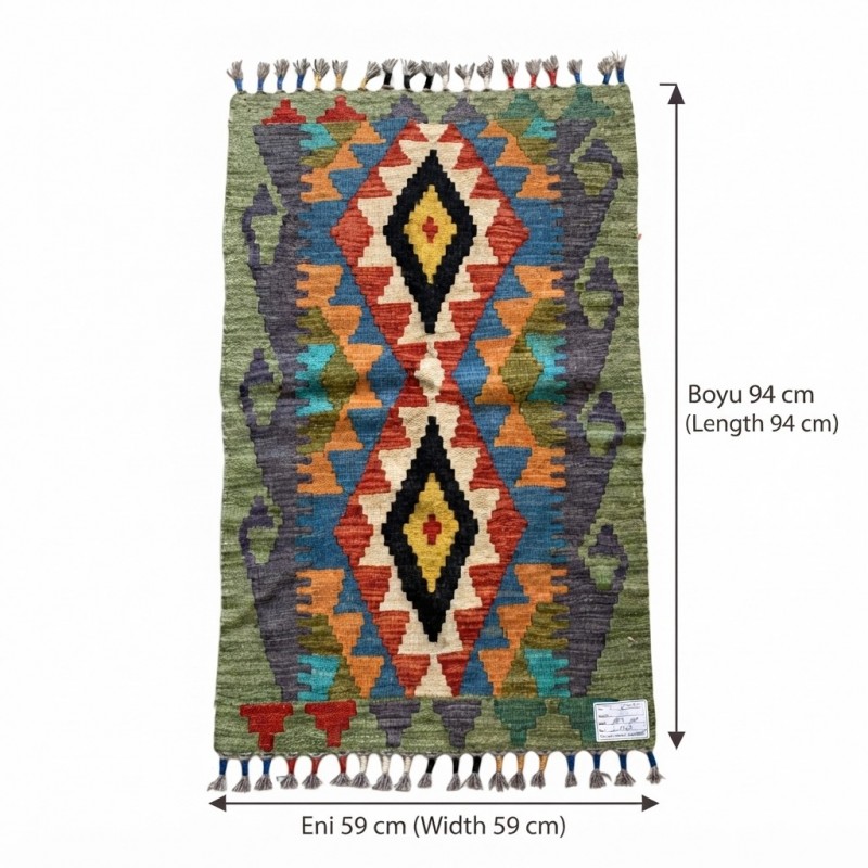 Doğal Yaşam Alanlarına Otantik Dokunuş: Kök Boya %100 Yün El Dokuma Kilim (92 x 62 cm)