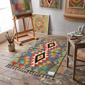 Doğal Yaşam Alanlarına Otantik Dokunuş: Kök Boya %100 Yün El Dokuma Kilim (92 x 62 cm)