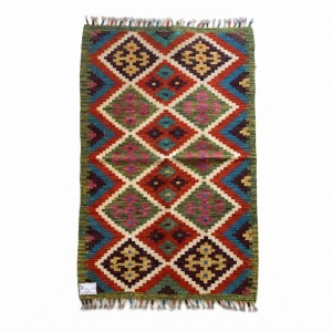Kök Boya El Dokuma Kilim %100 Yün  Dünyada Tek / Geometrik Baklava Desenli (135 x 77 cm)