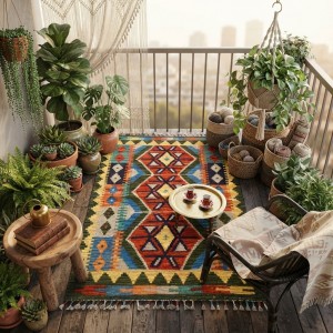 Huzur ve Doğallığın Simgesi: Kök Boya %100 Yün El Dokuma Otantik Kilim (126 x 83 cm)