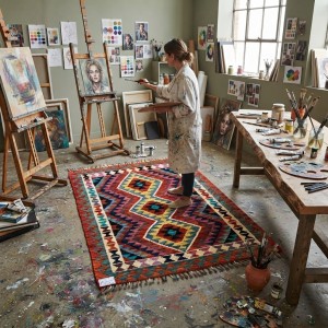 Akdeniz Esintili Otantik Lüks: Kök Boya %100 Yün El Dokuma Kilim (130 x 96 cm)