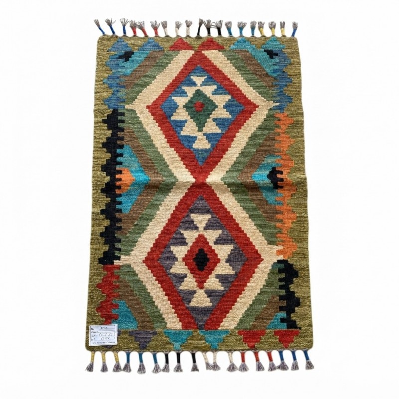 Ege Esintili Otantik Zarafet: Kök Boya %100 Yün El Dokuma Kilim (91 x 60 cm)