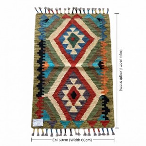 Ege Esintili Otantik Zarafet: Kök Boya %100 Yün El Dokuma Kilim (91 x 60 cm)