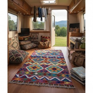 Ruhsal Denge ve Pozitif Enerji: Kök Boya %100 Yün El Dokuma Otantik Kilim (129 x 83 cm)